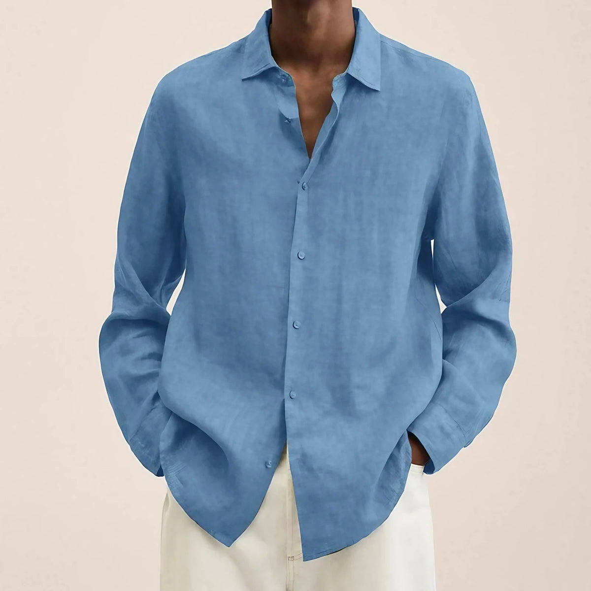 Chemise homme à col structuré, tissu aéré, douze coloris, bleu clair