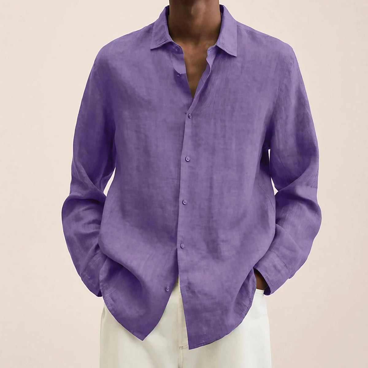 Chemise homme à col structuré, tissu aéré, douze coloris, lilas