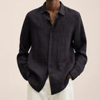 Chemise homme à col structuré, tissu aéré, douze coloris, noir