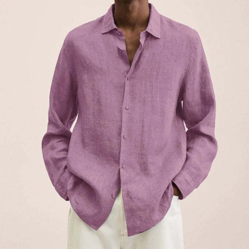 Chemise homme à col structuré, tissu aéré, douze coloris, rose