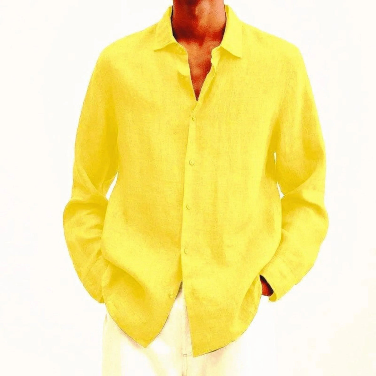 Chemise homme à col structuré, tissu aéré, douze coloris, jaune