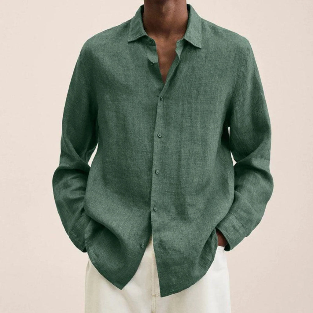 Chemise homme à col structuré, tissu aéré, douze coloris, vert armée