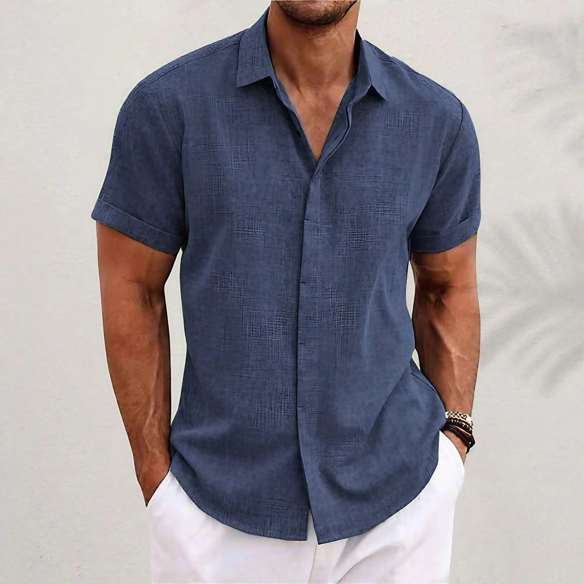 Chemise homme d'été à coupe décontractée, sept coloris, bleu foncé