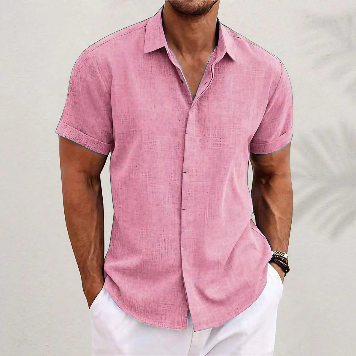 Chemise homme d'été à coupe décontractée, sept coloris, rose