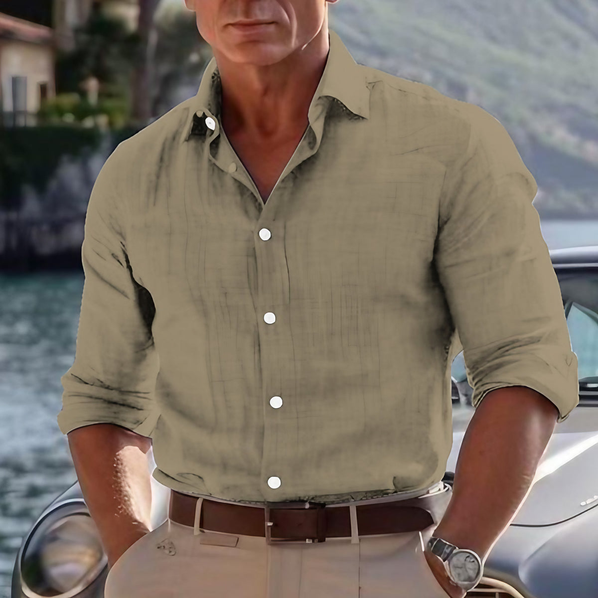 Chemise d'été homme légère, cinq coloris, du S au 3XL, kaki