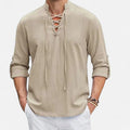 Chemise médiévale homme, col lacé et manches longues amples, kaki