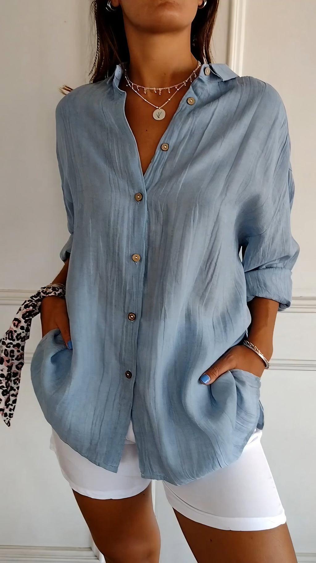 Chemise femme plissée, douze coloris, du S au 3XL, bleu