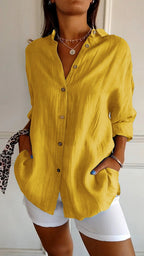 Chemise femme plissée, douze coloris, du S au 3XL, jaune