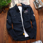 Chemise homme style militaire à poches poitrine, manches longues, motif bleu armée