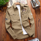 Chemise homme style militaire à poches poitrine, manches longues, motif kaki