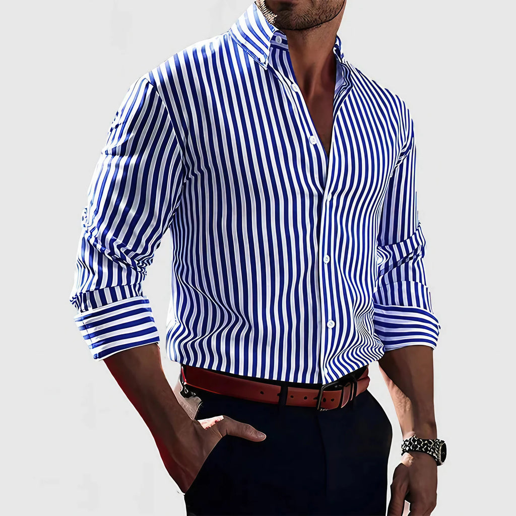 Chemise homme à fines rayures, manches longues, du S au 2XL, bleu