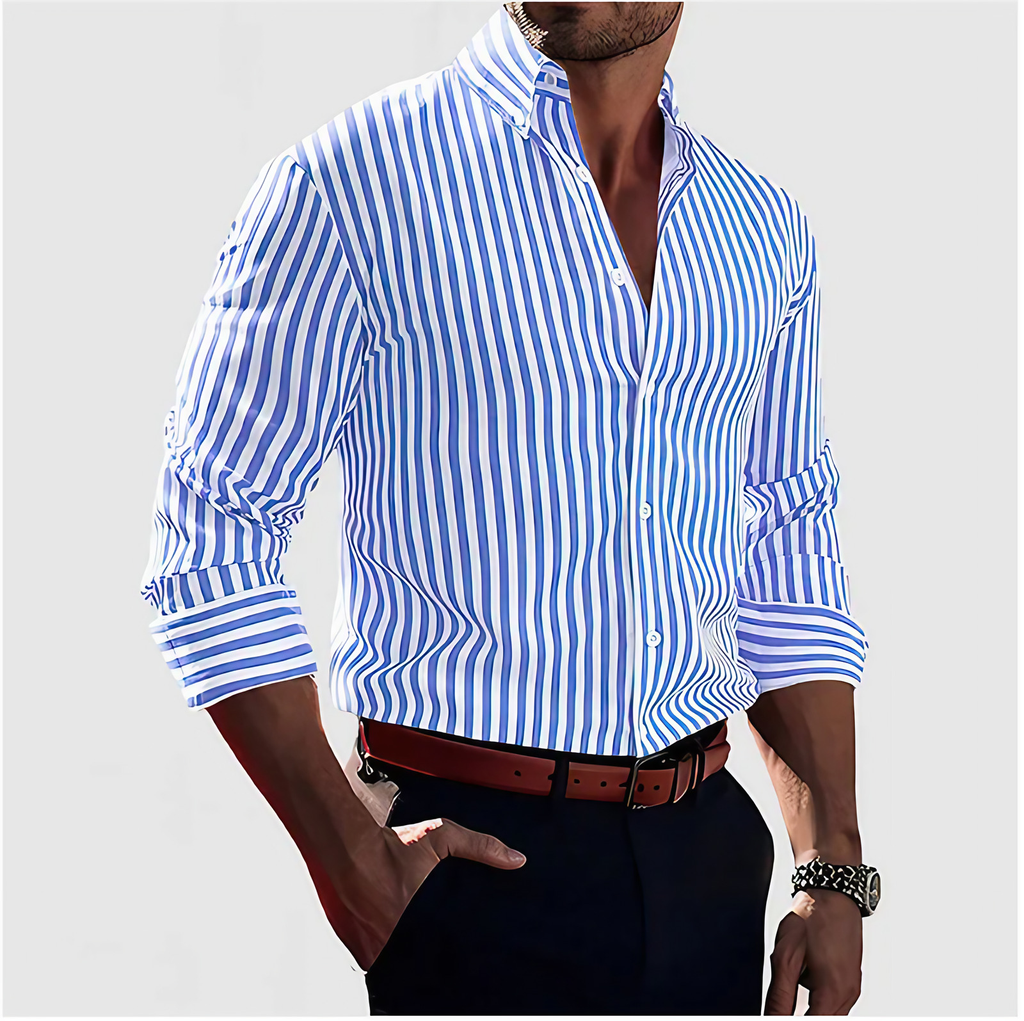 Chemise homme à fines rayures, manches longues, du S au 2XL, bleu clair