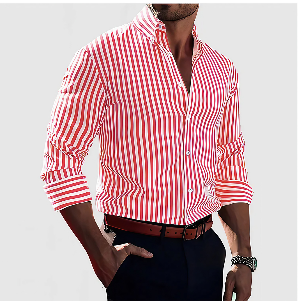 Chemise homme à fines rayures, manches longues, du S au 2XL, rouge