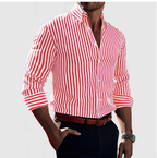 Chemise homme à fines rayures, manches longues, du S au 2XL, rouge