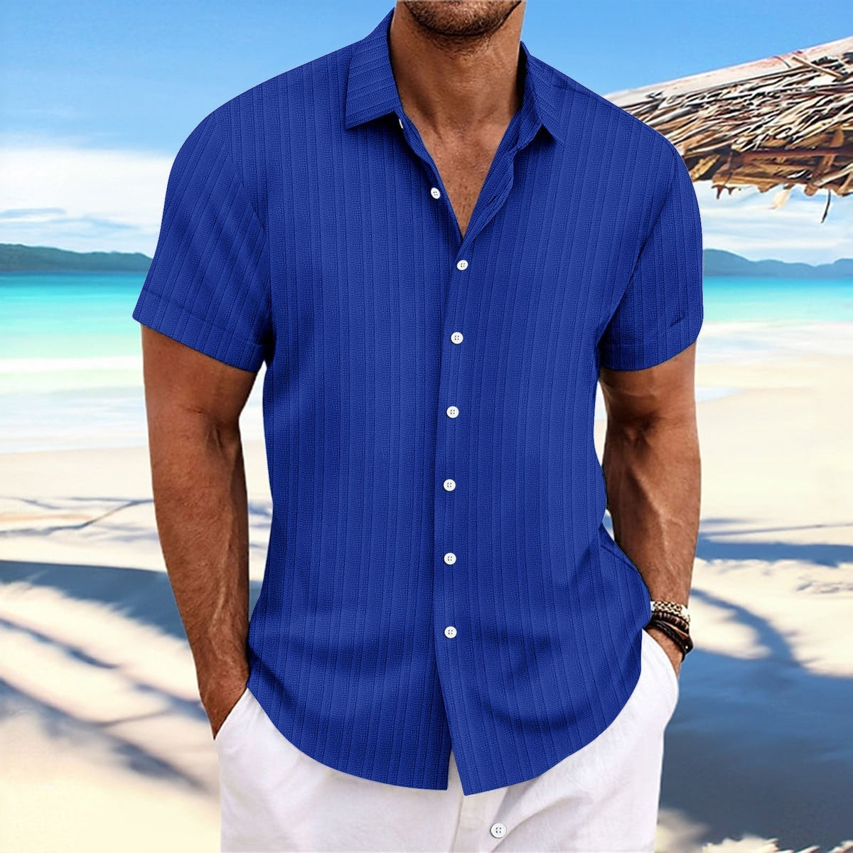 Chemise rayée homme à fines rayures, quinze coloris, bleu