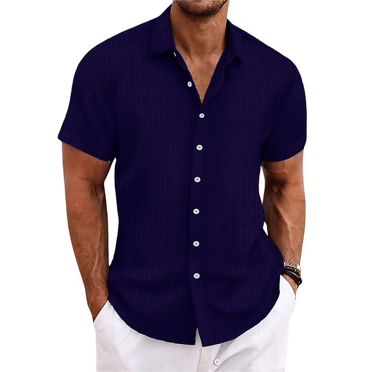 Chemise rayée homme à fines rayures, quinze coloris, bleu marine