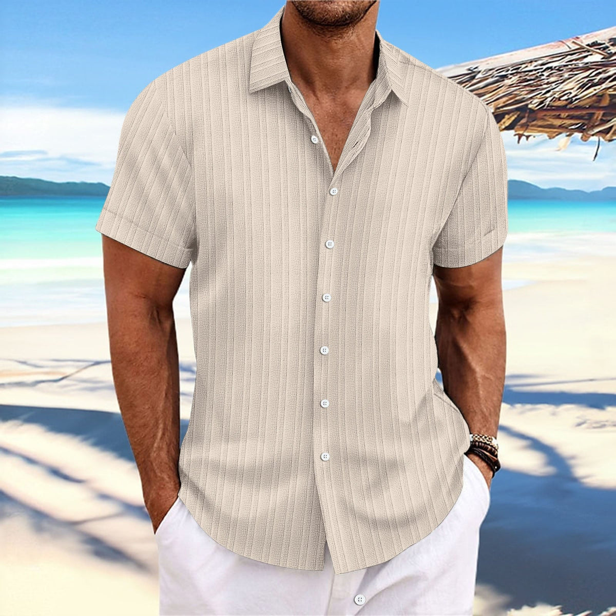 Chemise rayée homme à fines rayures, quinze coloris, kaki