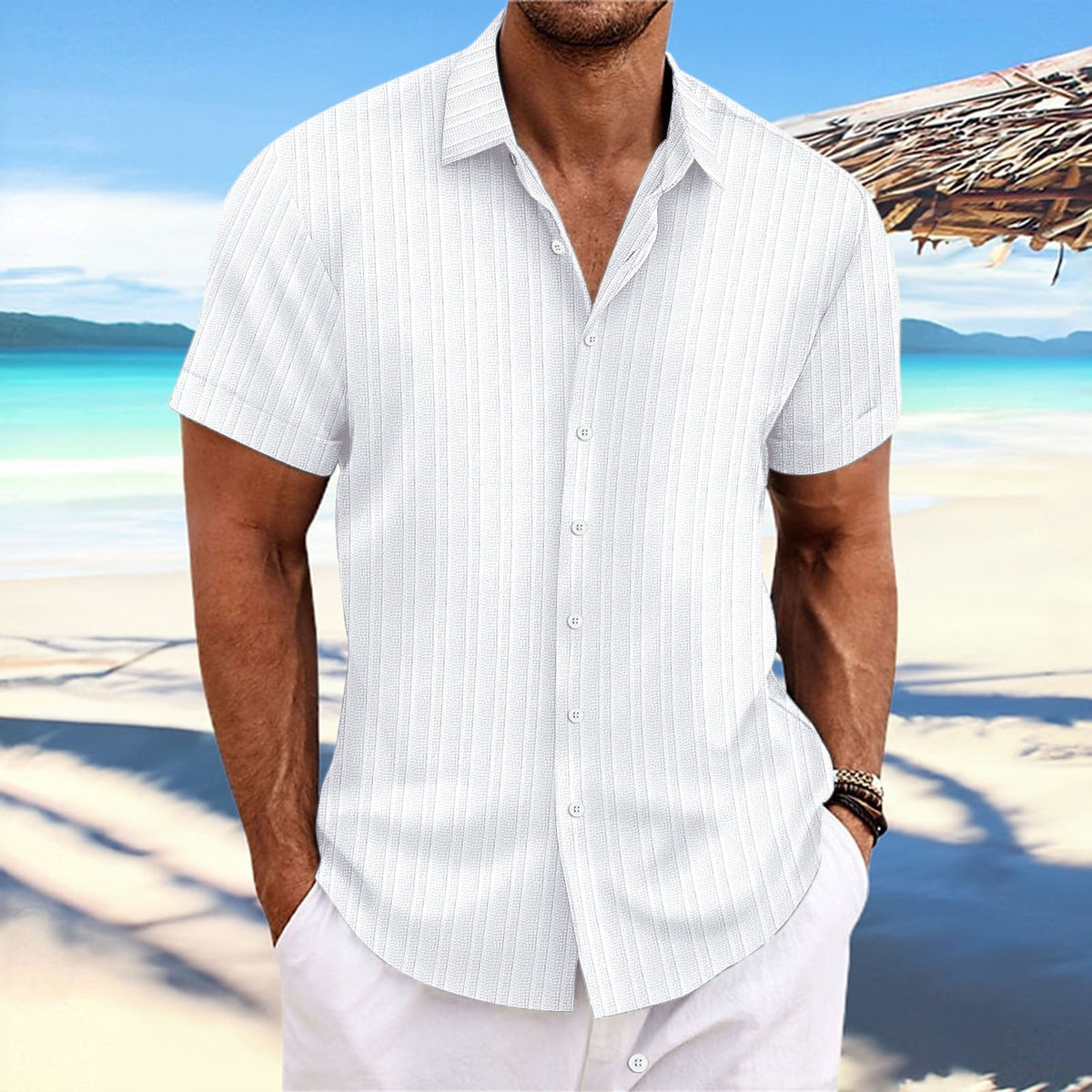 Chemise rayée homme à fines rayures, quinze coloris, blanc