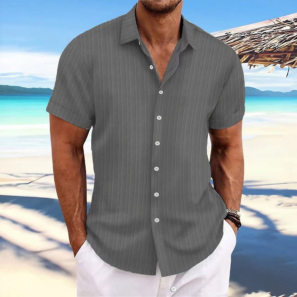 Chemise rayée homme à fines rayures, quinze coloris, gris foncé