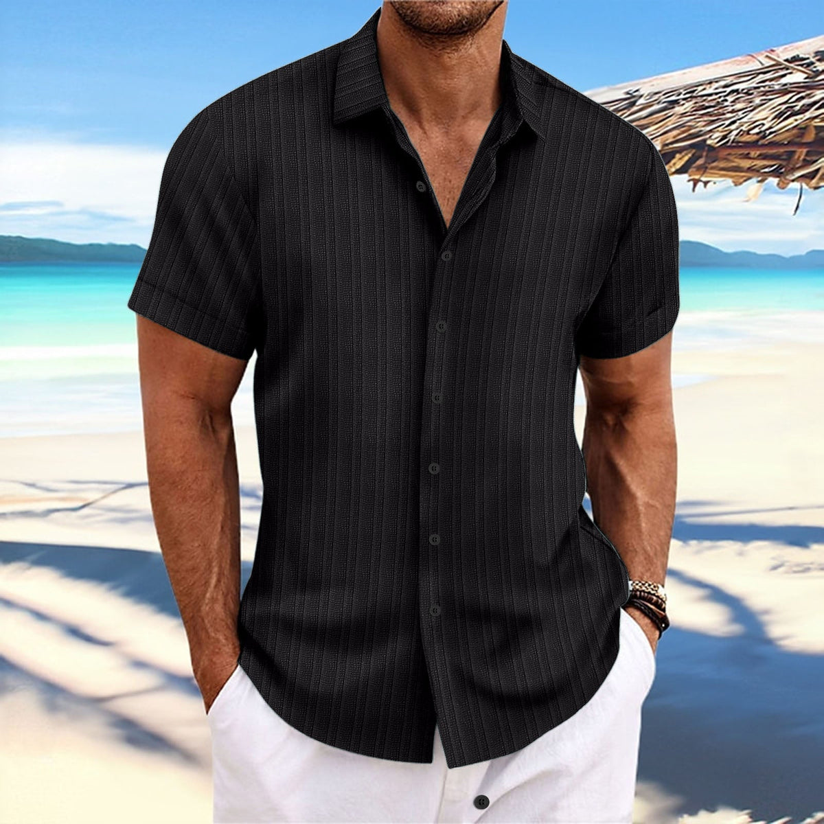 Chemise rayée homme à fines rayures, quinze coloris, noir