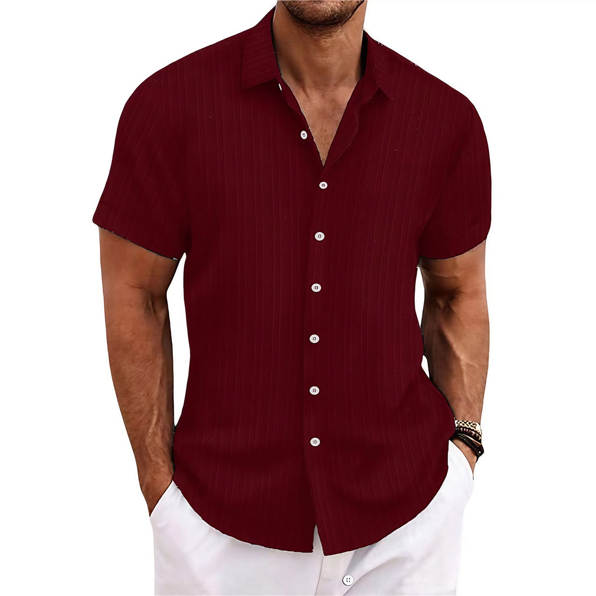 Chemise rayée homme à fines rayures, quinze coloris, rouge foncé