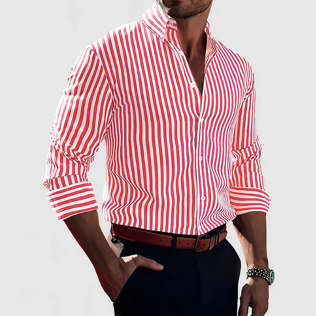 Chemise rayée homme à manches longues, coupe ajustée, rouge