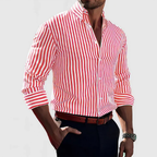 Chemise rayée homme à manches longues, coupe ajustée, rouge
