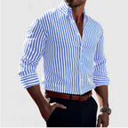 Chemise rayée homme à manches longues, coupe ajustée, bleu clair