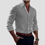 Chemise rayée homme à manches longues, coupe ajustée, noir
