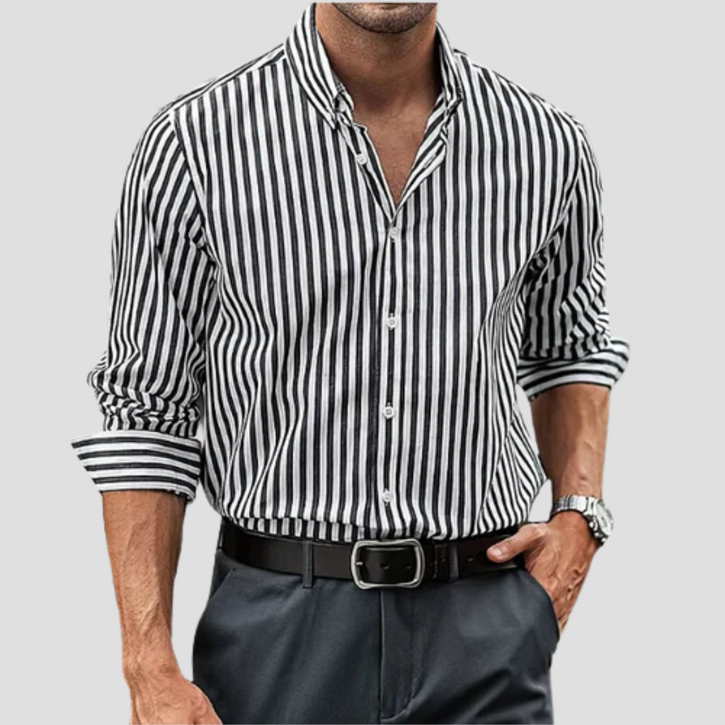 Chemise rayée homme à manches longues, coupe ajustée