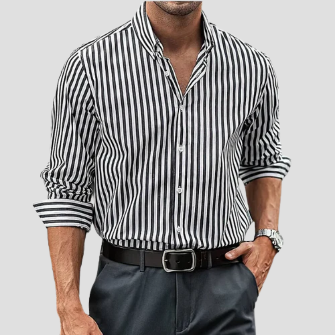 Chemise rayée homme à manches longues, coupe ajustée