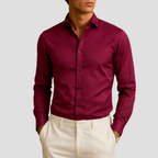 Chemise slim homme à boutons contrastés, six coloris, bordeaux