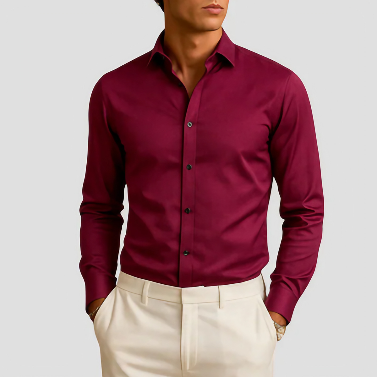 Chemise slim homme à boutons contrastés, six coloris, bordeaux