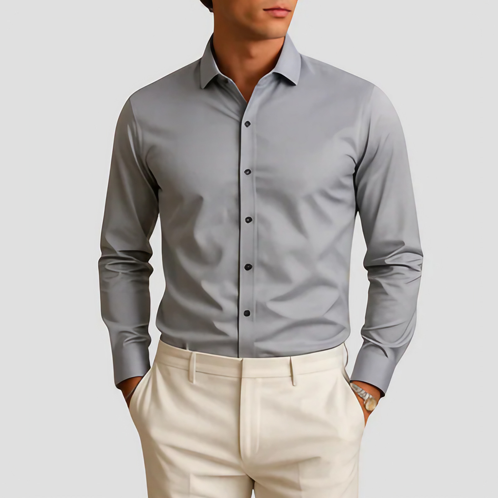 Chemise slim homme à boutons contrastés, six coloris, gris