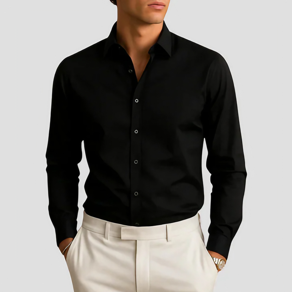 Chemise slim homme à boutons contrastés, six coloris, noir