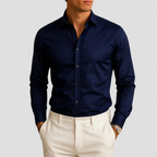 Chemise slim homme à boutons contrastés, six coloris, bleu marine