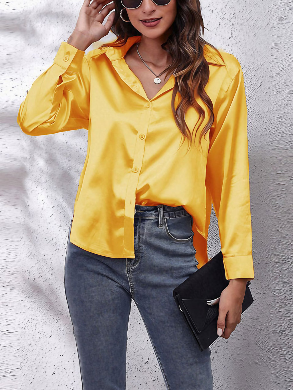 Chemise femme manches longues au tombé fluide, treize coloris, jaune