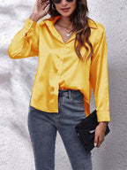 Chemise femme manches longues au tombé fluide, treize coloris, jaune