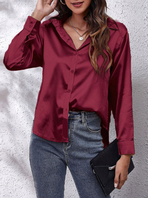 Chemise femme manches longues au tombé fluide, treize coloris, bordeaux