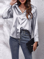 Chemise femme manches longues au tombé fluide, treize coloris, gris