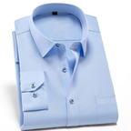 Chemise homme stretch anti-froissement, manches longues, col classique, bleu clair