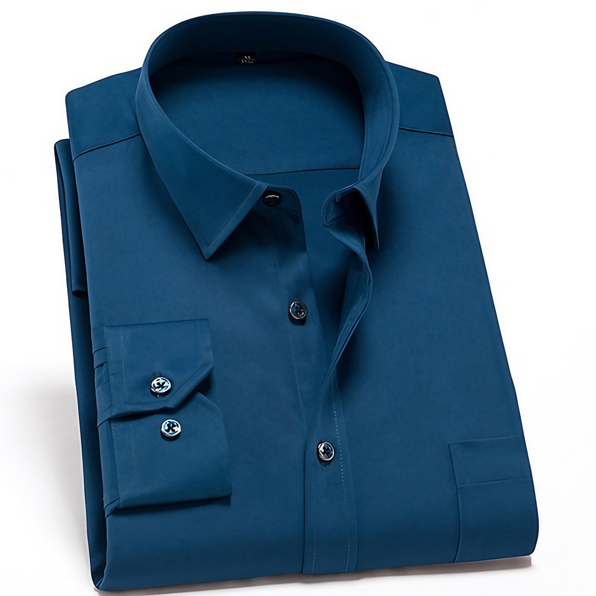 Chemise homme stretch anti-froissement, manches longues, col classique, bleu