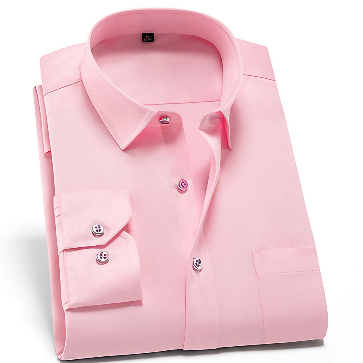 Chemise homme stretch anti-froissement, manches longues, col classique, rose