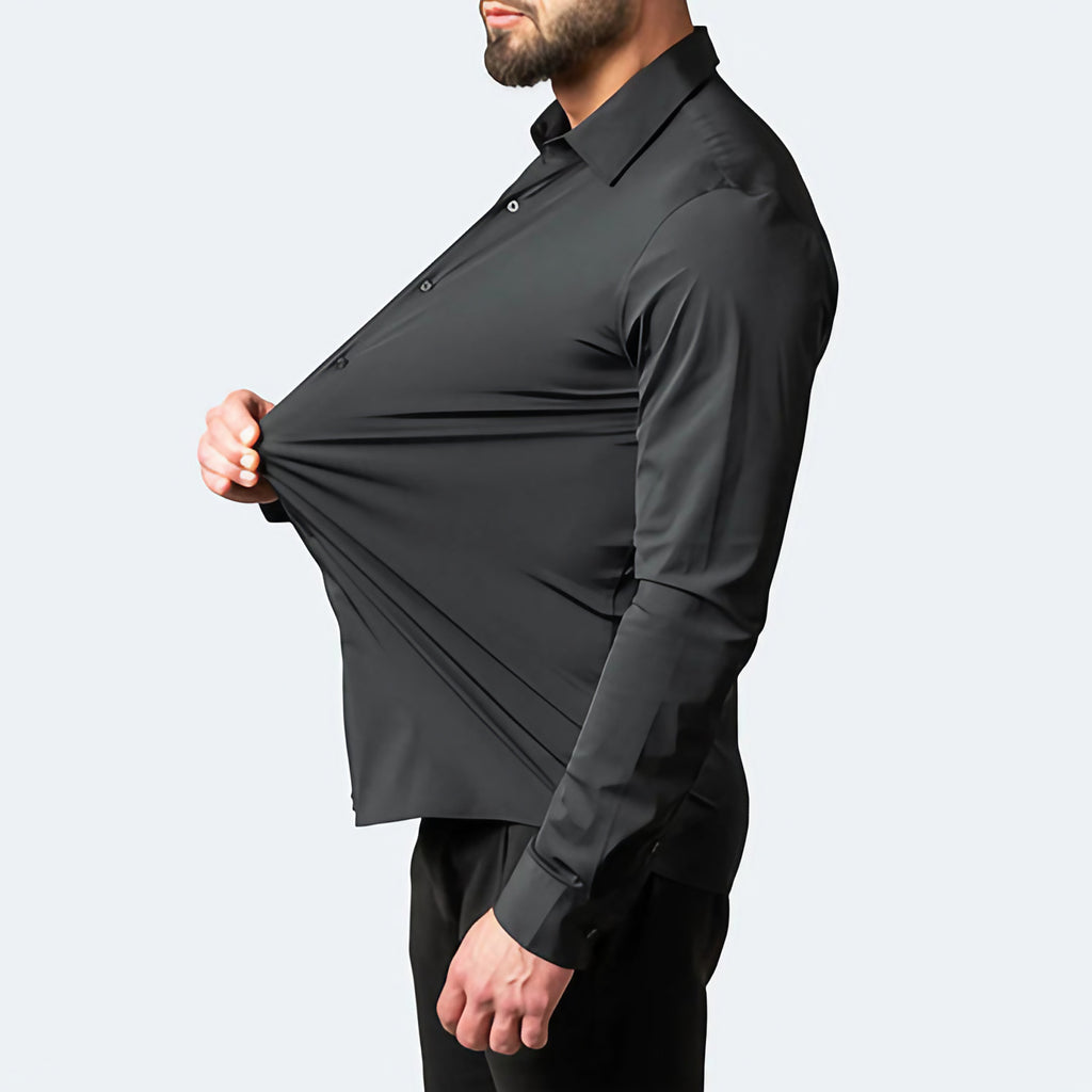 Chemise homme stretch anti-froissement, manches longues, col classique, noir