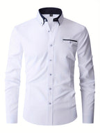 Chemise homme extensible boutonnée, six coloris, tailles 38 à 47, blanc