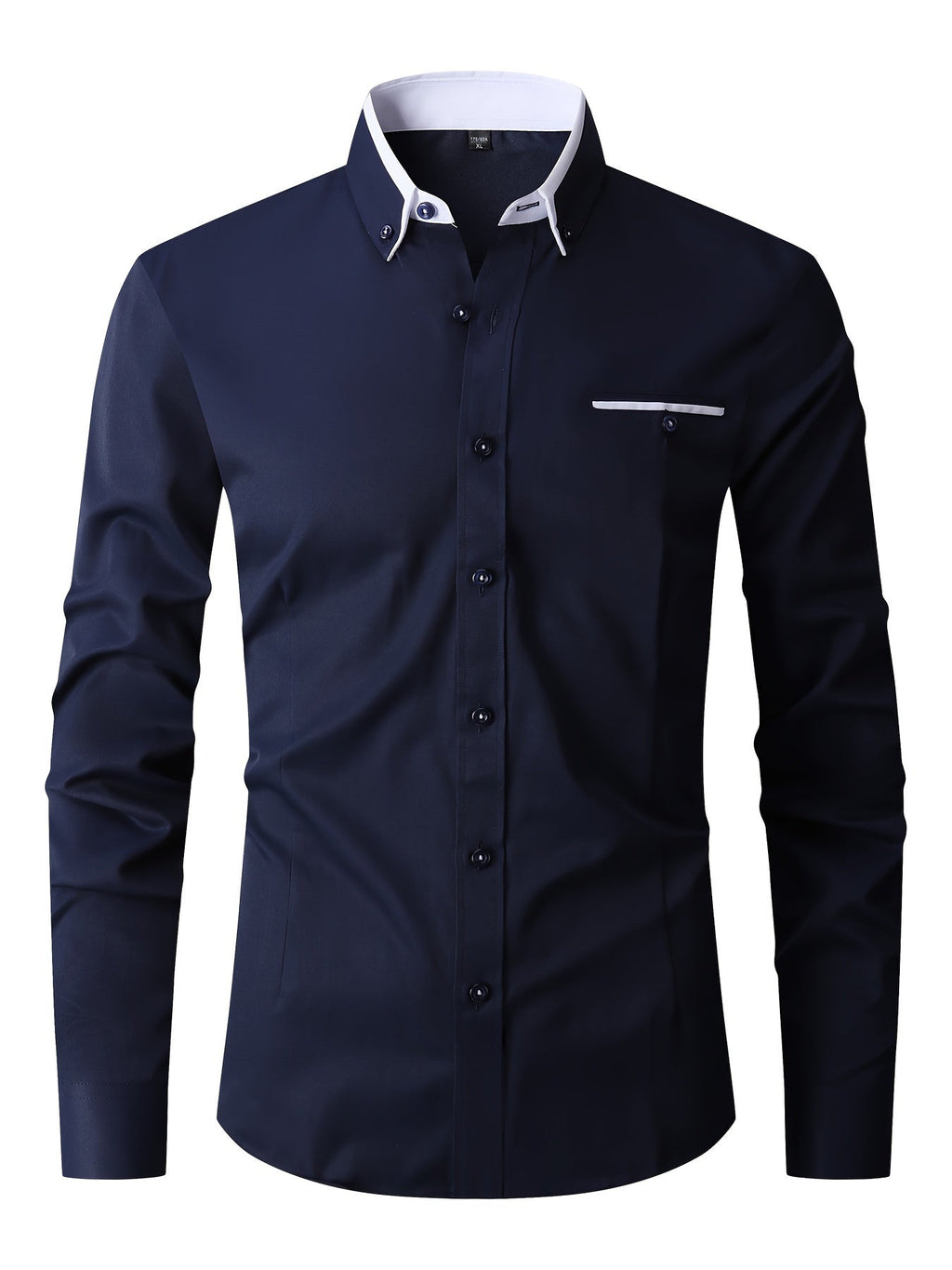 Chemise homme extensible boutonnée, six coloris, tailles 38 à 47, bleu marine