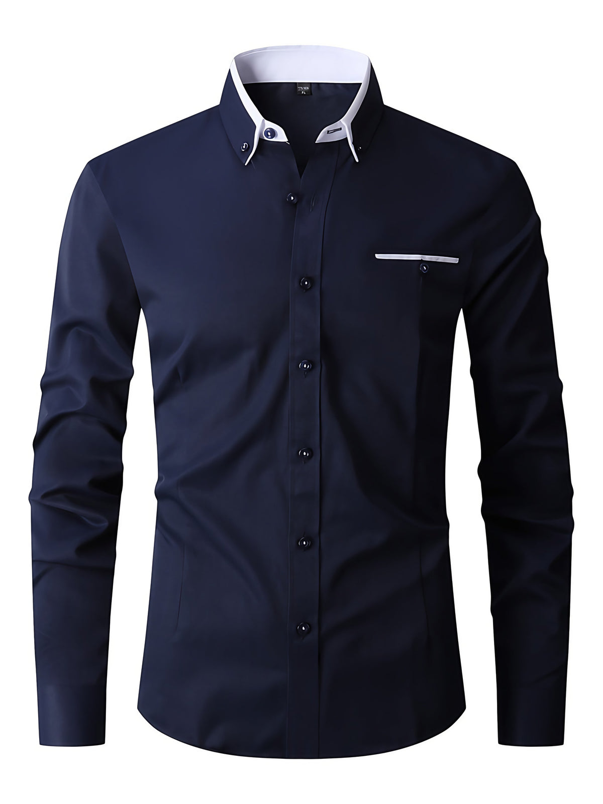Chemise homme extensible boutonnée, six coloris, tailles 38 à 47, bleu marine