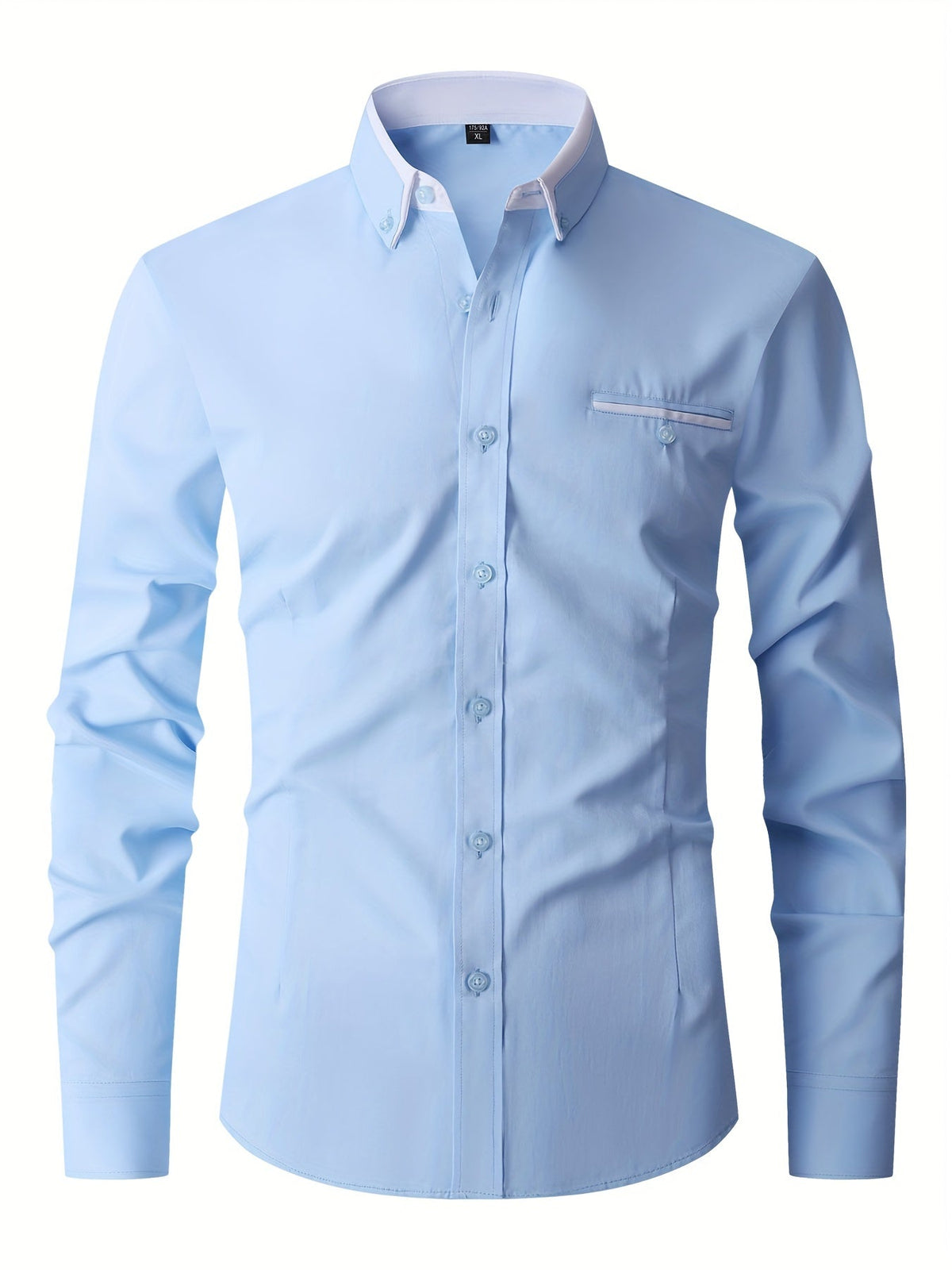 Chemise homme extensible boutonnée, six coloris, tailles 38 à 47, bleu clair