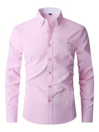 Chemise homme extensible boutonnée, six coloris, tailles 38 à 47, rose