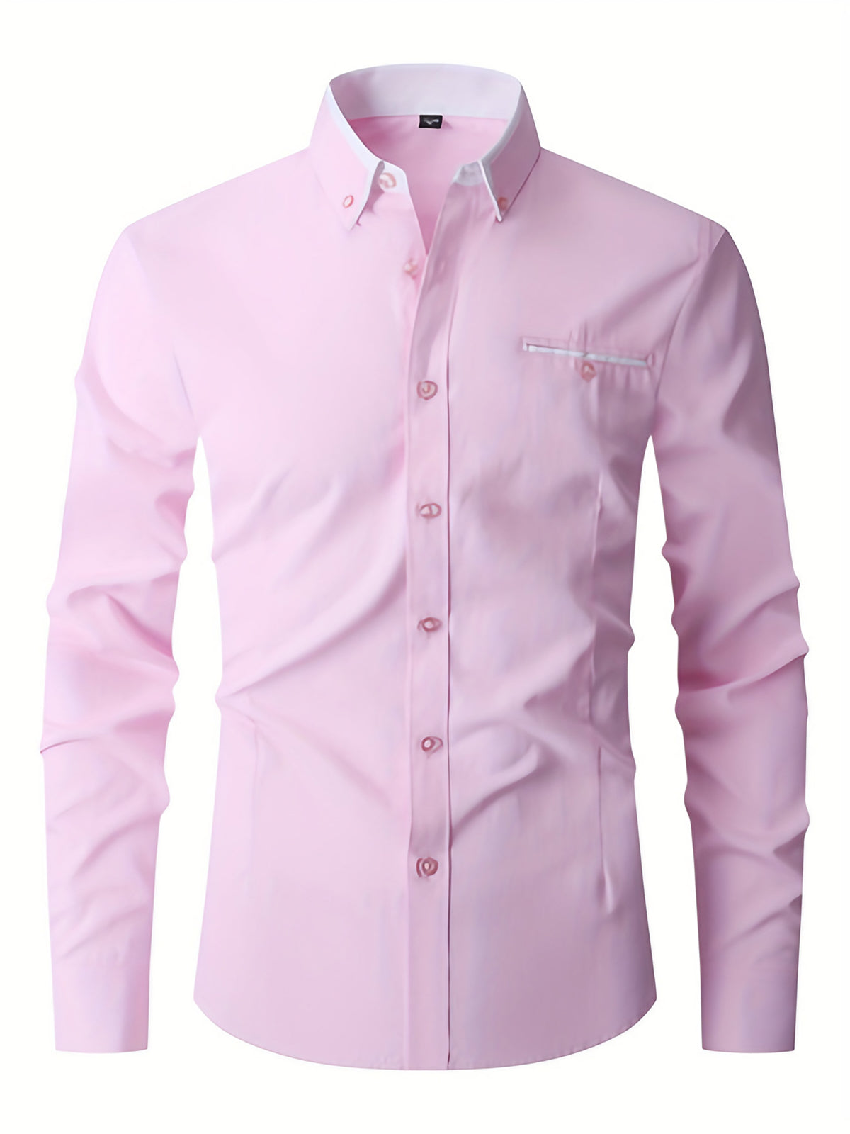 Chemise homme extensible boutonnée, six coloris, tailles 38 à 47, rose